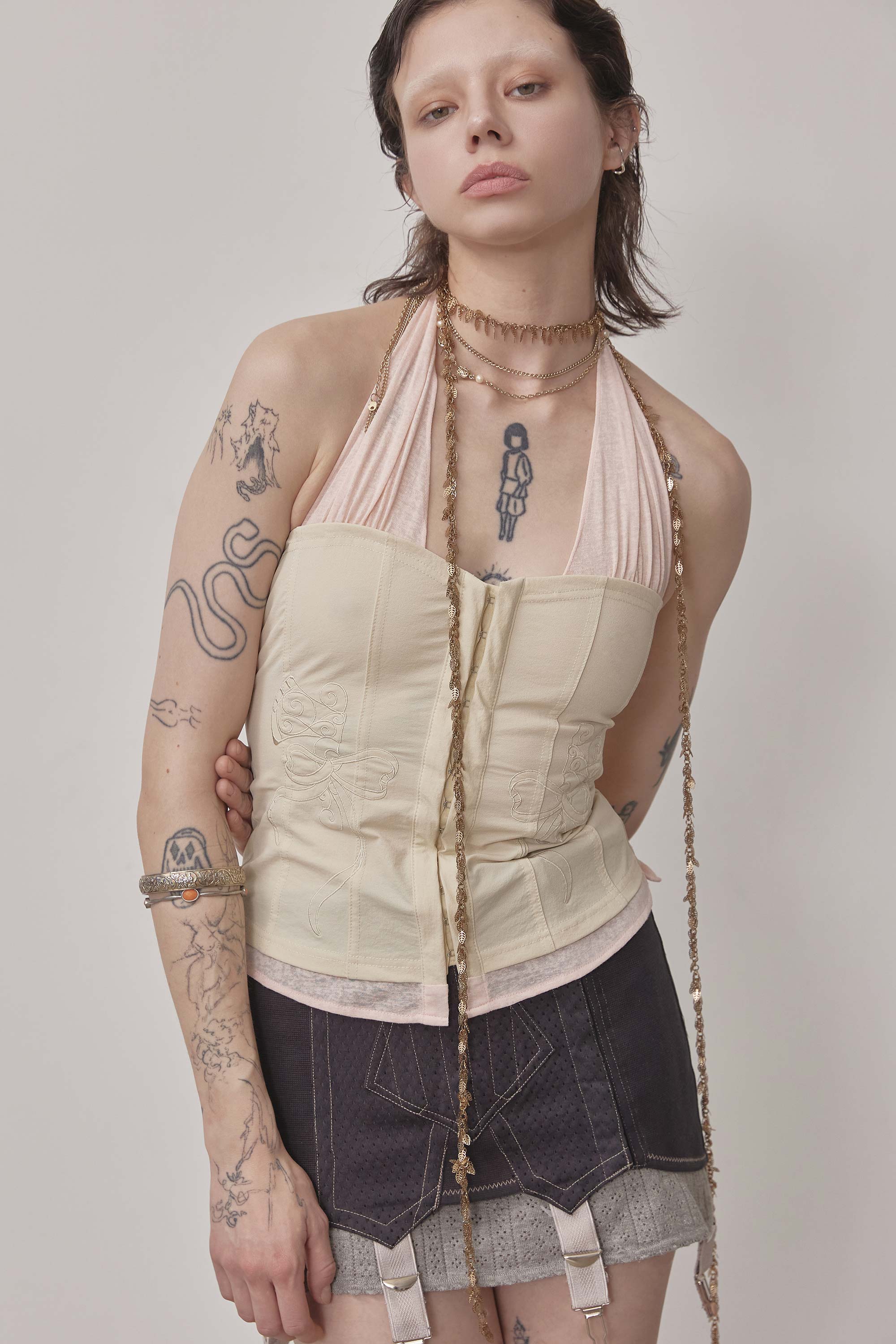 Farm Corset Halter Top Raw/Baby Pink