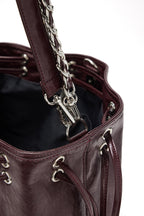 DEINET 5-WAY STUD POCKET MULTI BAG IN BURGUNDY
