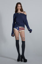 Sculptor Sequin Asymmetric Mini Dress Navy