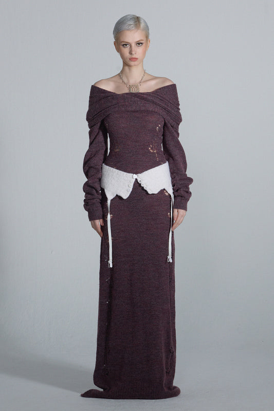 Sculptor 2way Shawl Maxi Dress Deep Wine