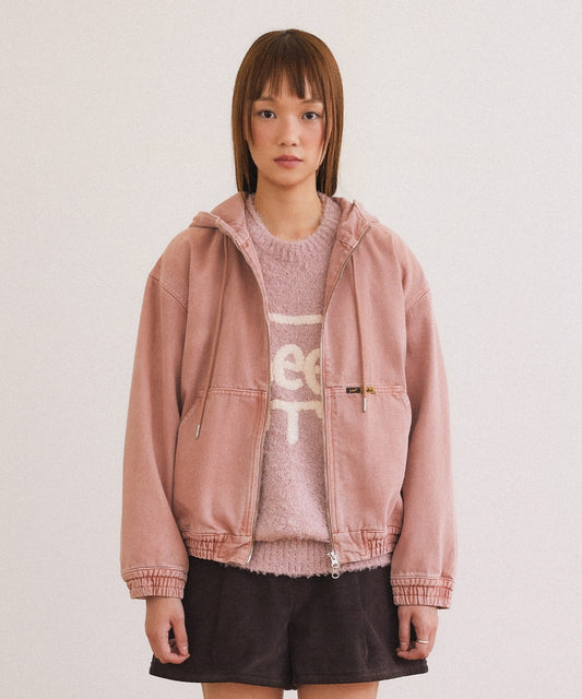 [Fallett x Lee] Washed Denim Hoodie Zip-Up / pink