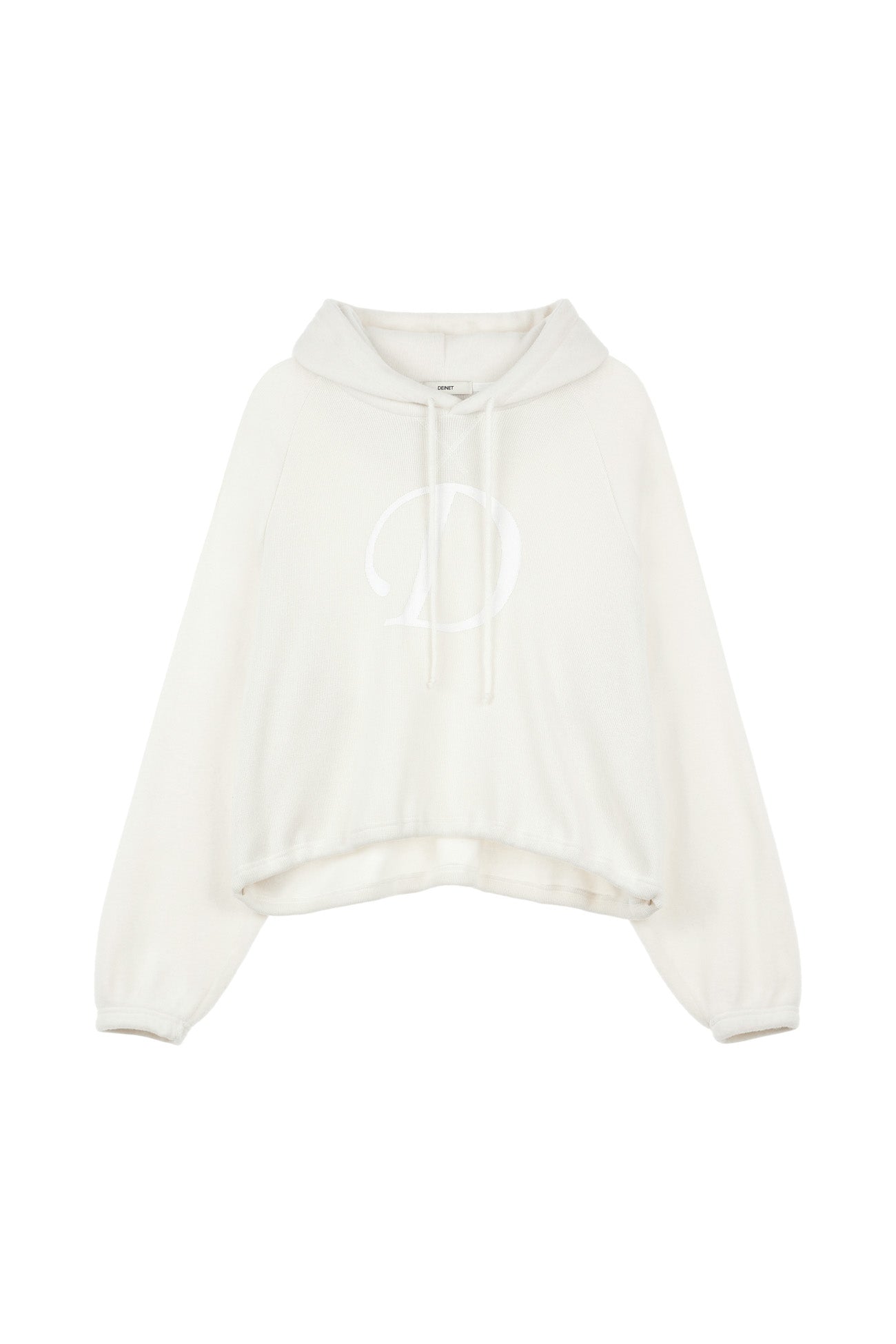 DEINET SMOOTH D LOGO HOODIE IN IVORY / BLACK