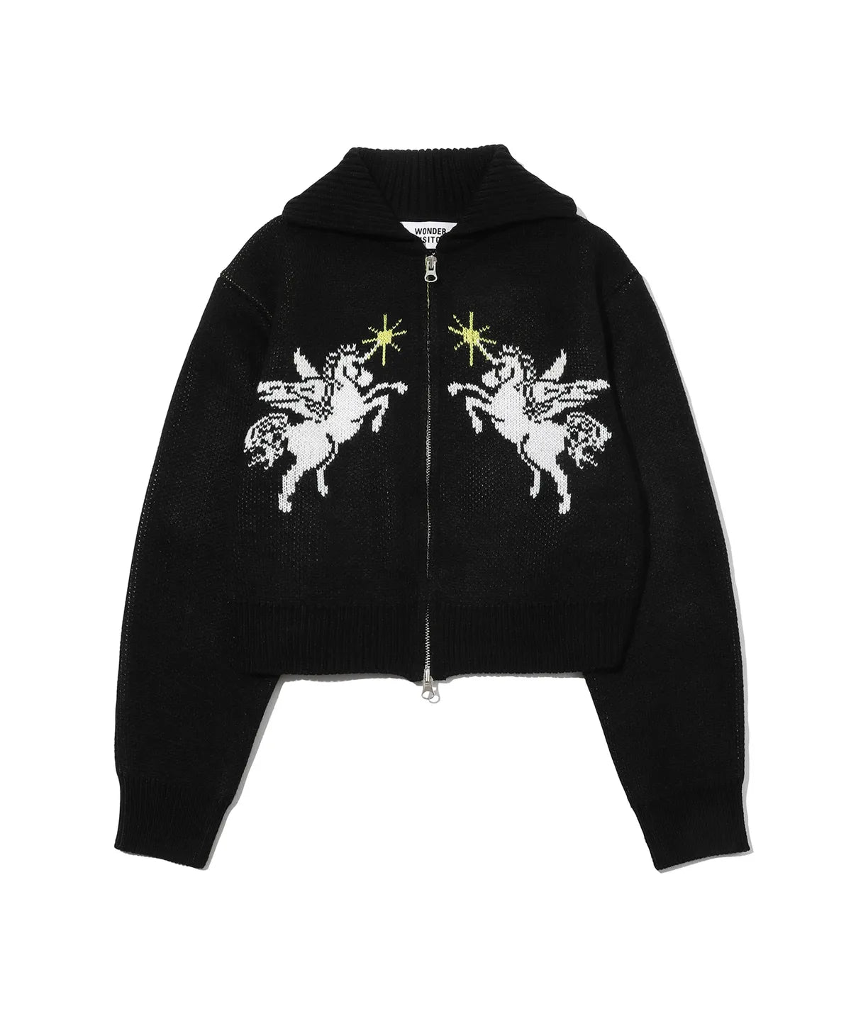 WONDERVISITOR UNICORN KNIT ZIP-UP / BLACK