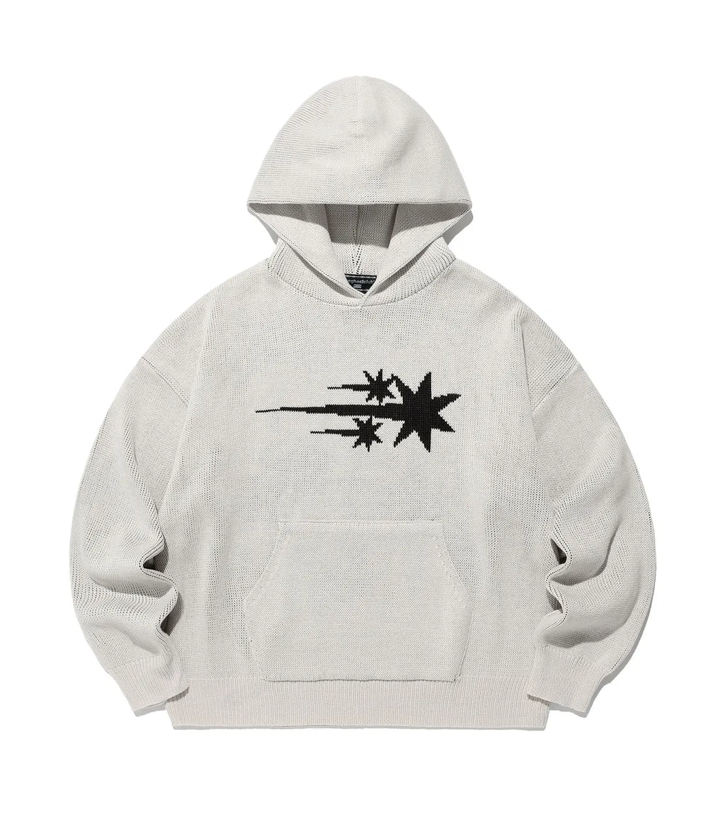 3STARS LOGO KNIT HOODIE_IVORY