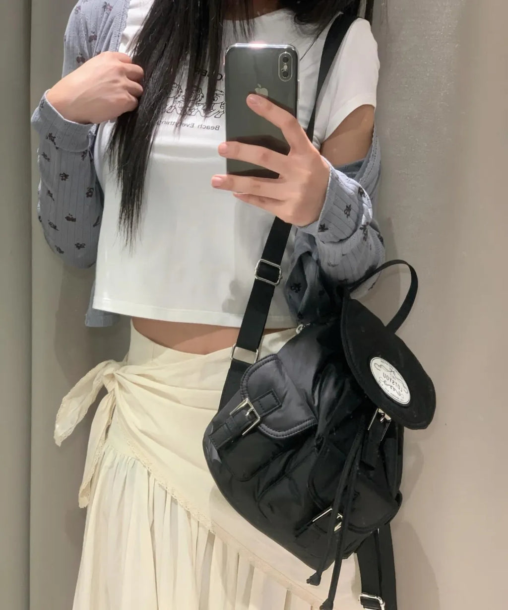 [Jennie同款🎀] [lotsyou] Nostalgia Chubby Backpack - Nylon Black