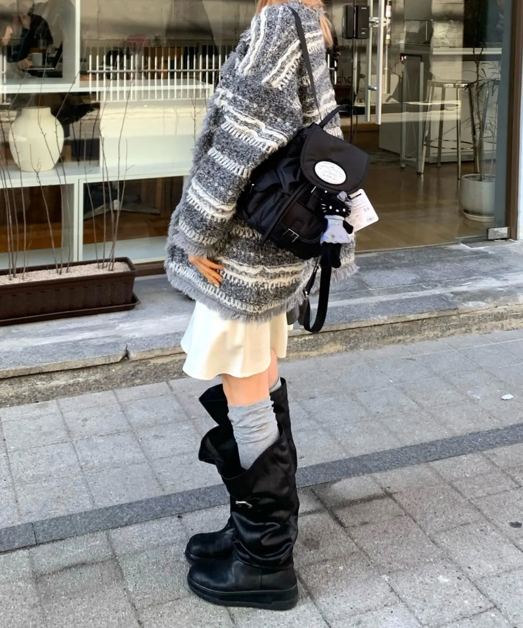 [Jennie同款🎀] [lotsyou] Nostalgia Chubby Backpack - Nylon Black