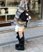 [Jennie同款🎀] [lotsyou] Nostalgia Chubby Backpack - Nylon Black