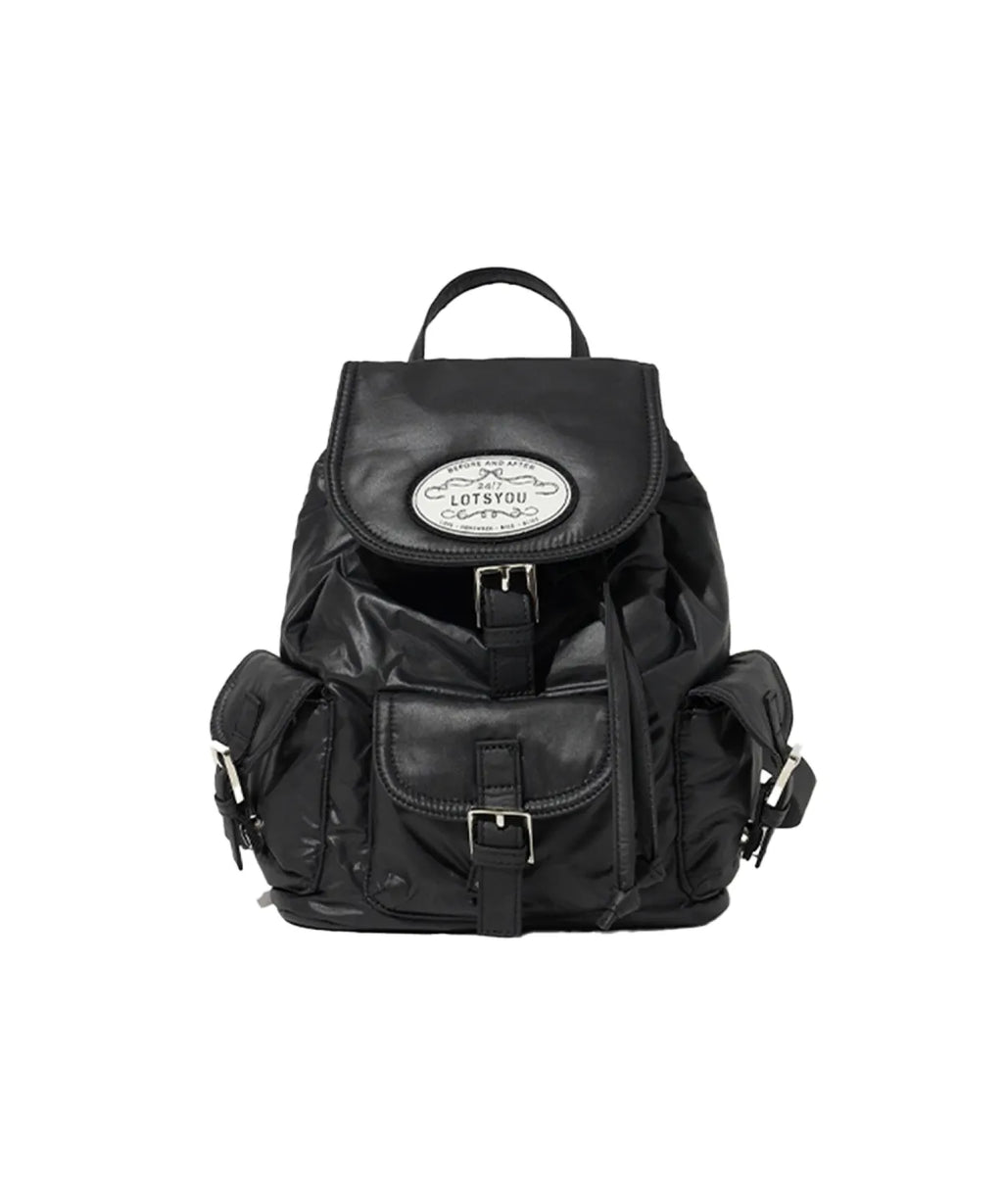 [Jennie同款🎀] [lotsyou] Nostalgia Chubby Backpack - Nylon Black