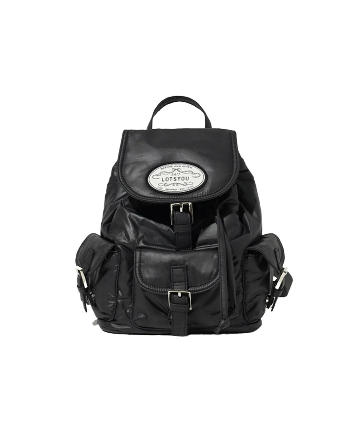 [Jennie同款🎀] [lotsyou] Nostalgia Chubby Backpack - Nylon Black