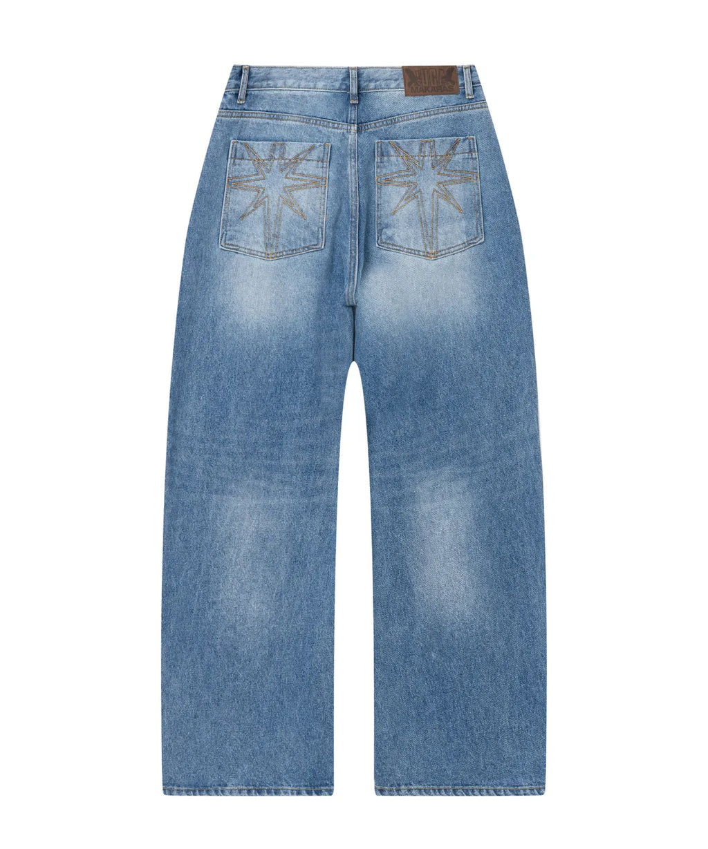 Needlework Denim Pants (Blue)