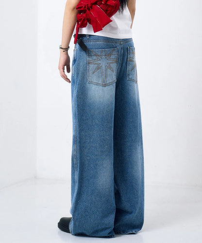Needlework Denim Pants (Blue)