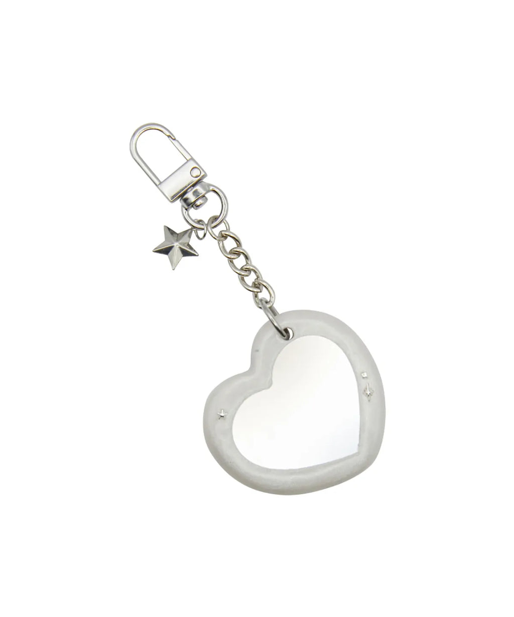 NFF Heart Star Mirror Key Ring-white pearl