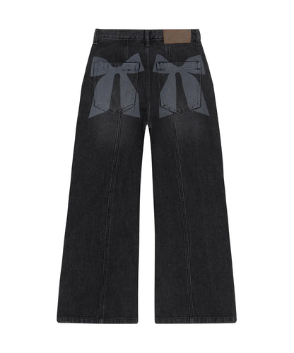 Ribbon Denim Pants (Black)