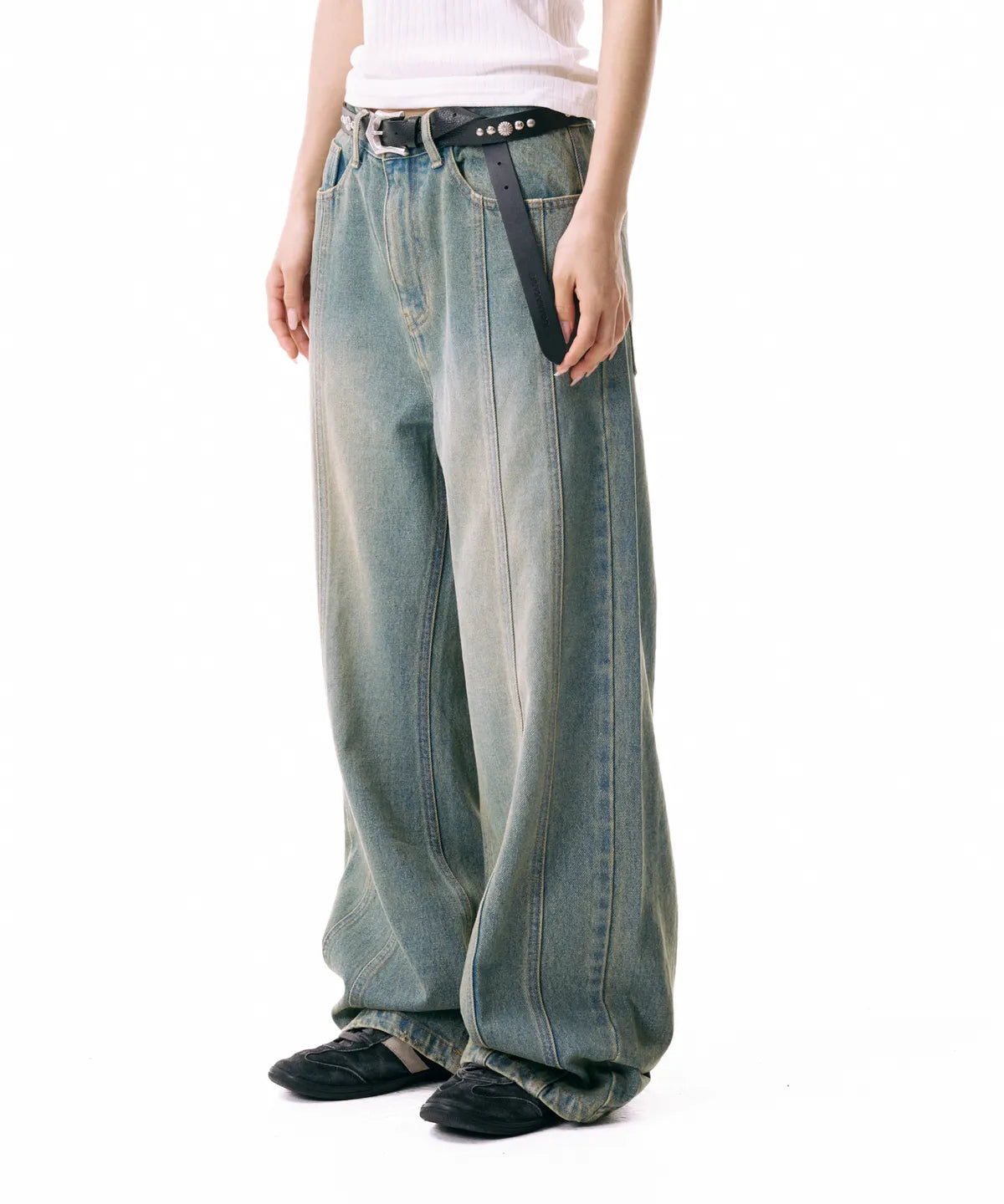 Ribbon Denim Pants (Sand Blue)