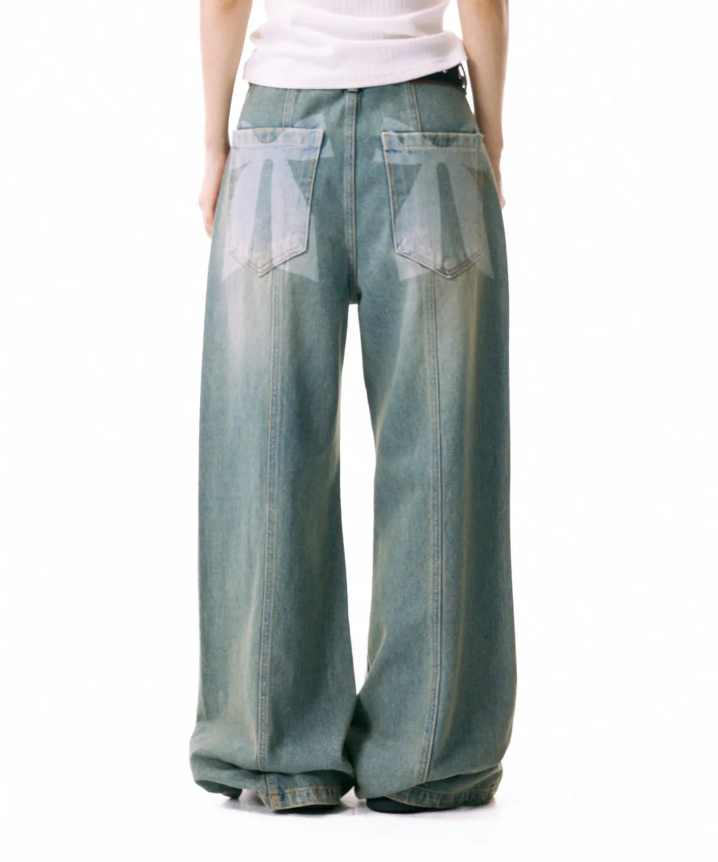 Ribbon Denim Pants (Sand Blue)