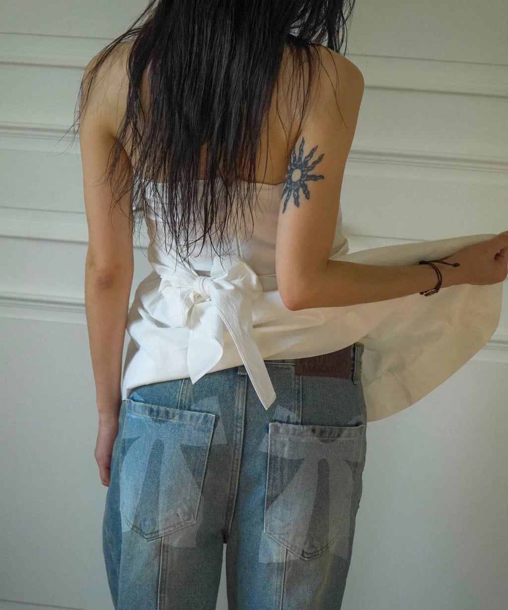 Ribbon Denim Pants (Sand Blue)