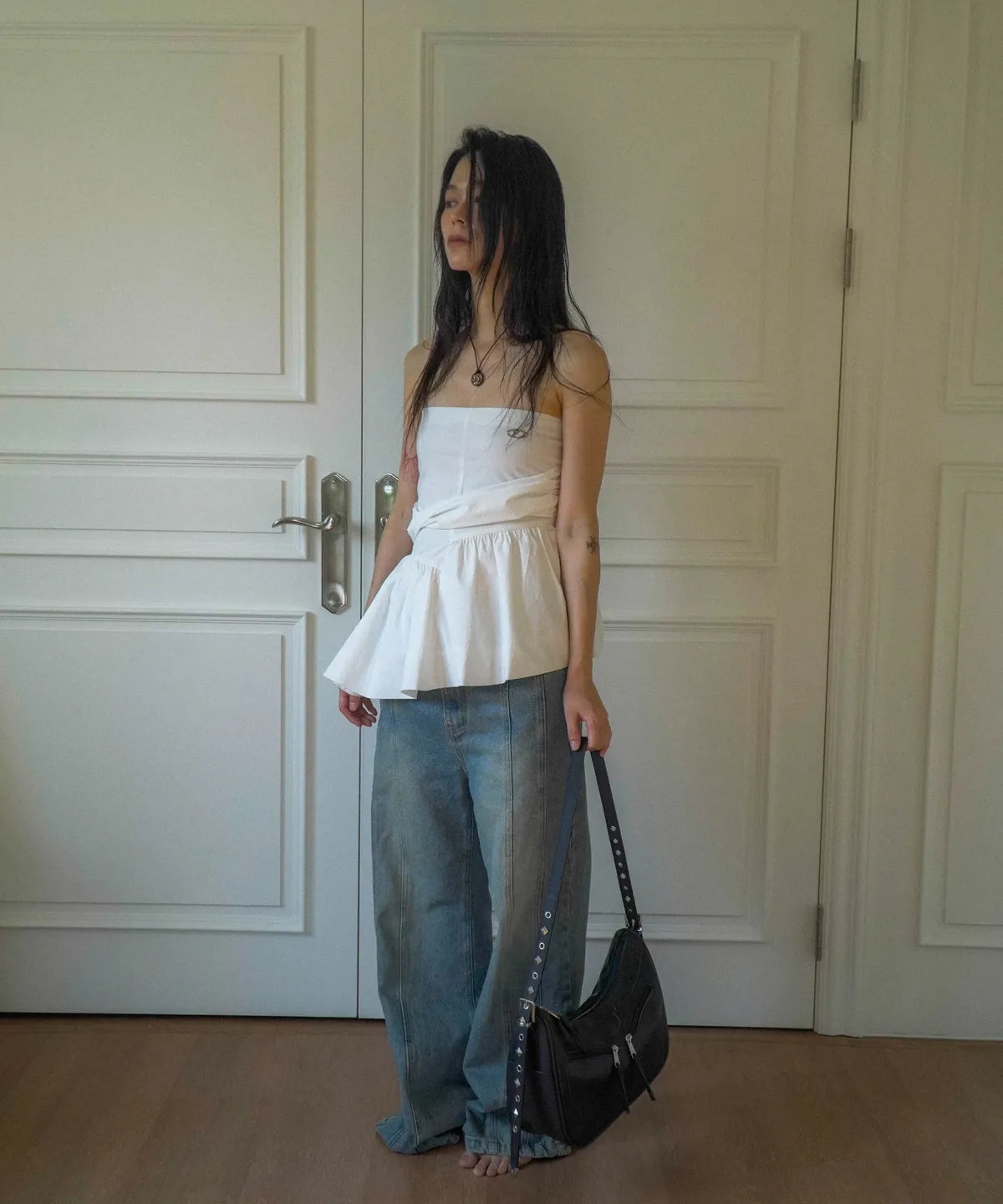 Ribbon Denim Pants (Sand Blue)