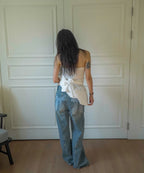 Ribbon Denim Pants (Sand Blue)