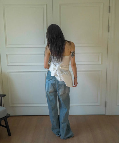 Ribbon Denim Pants (Sand Blue)