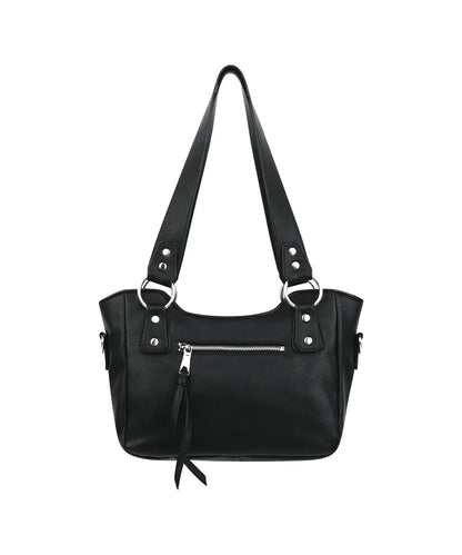 Laced Ribbon Leather Shoulder Bag (Black)
