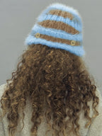 2WAY EAR FLAP BEANIE STRIPE BLUE MIX