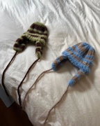 2WAY EAR FLAP BEANIE STRIPE BLUE MIX