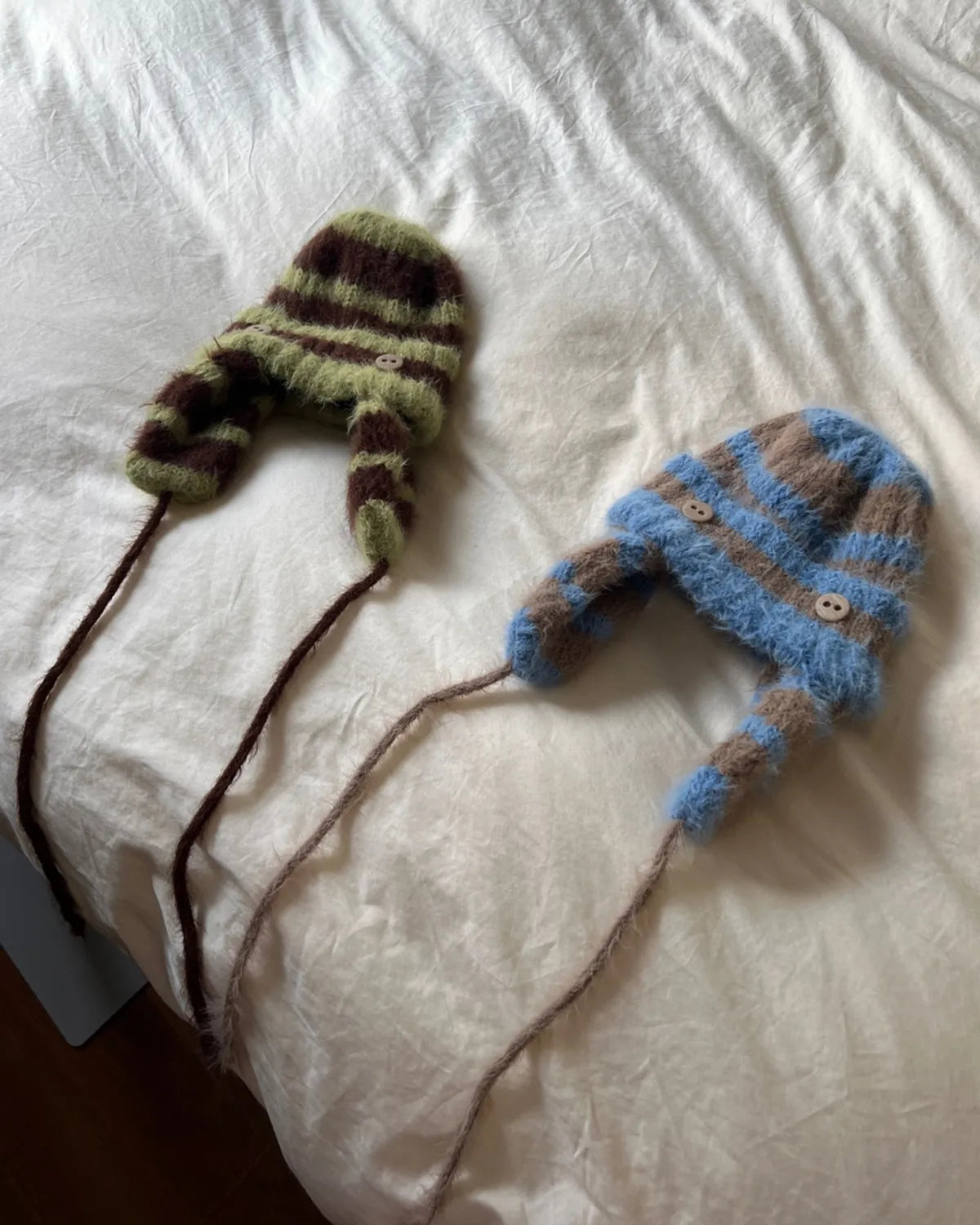 2WAY EAR FLAP BEANIE STRIPE BLUE MIX