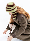 2WAY EAR FLAP BEANIE STRIPE GREEN MIX