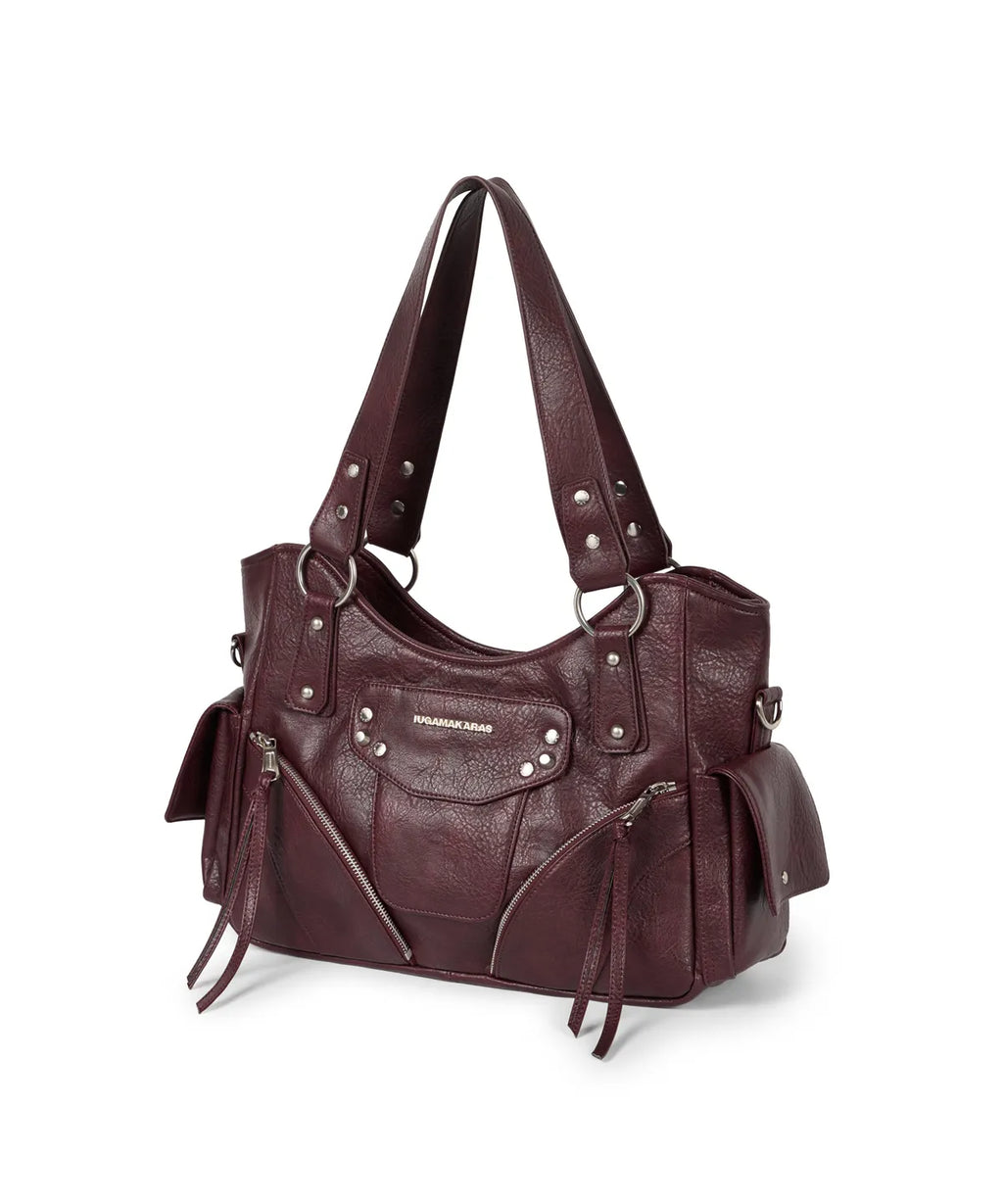 IUGA STUDDED LEATHER SHOULDER BAG / BURGUNDY