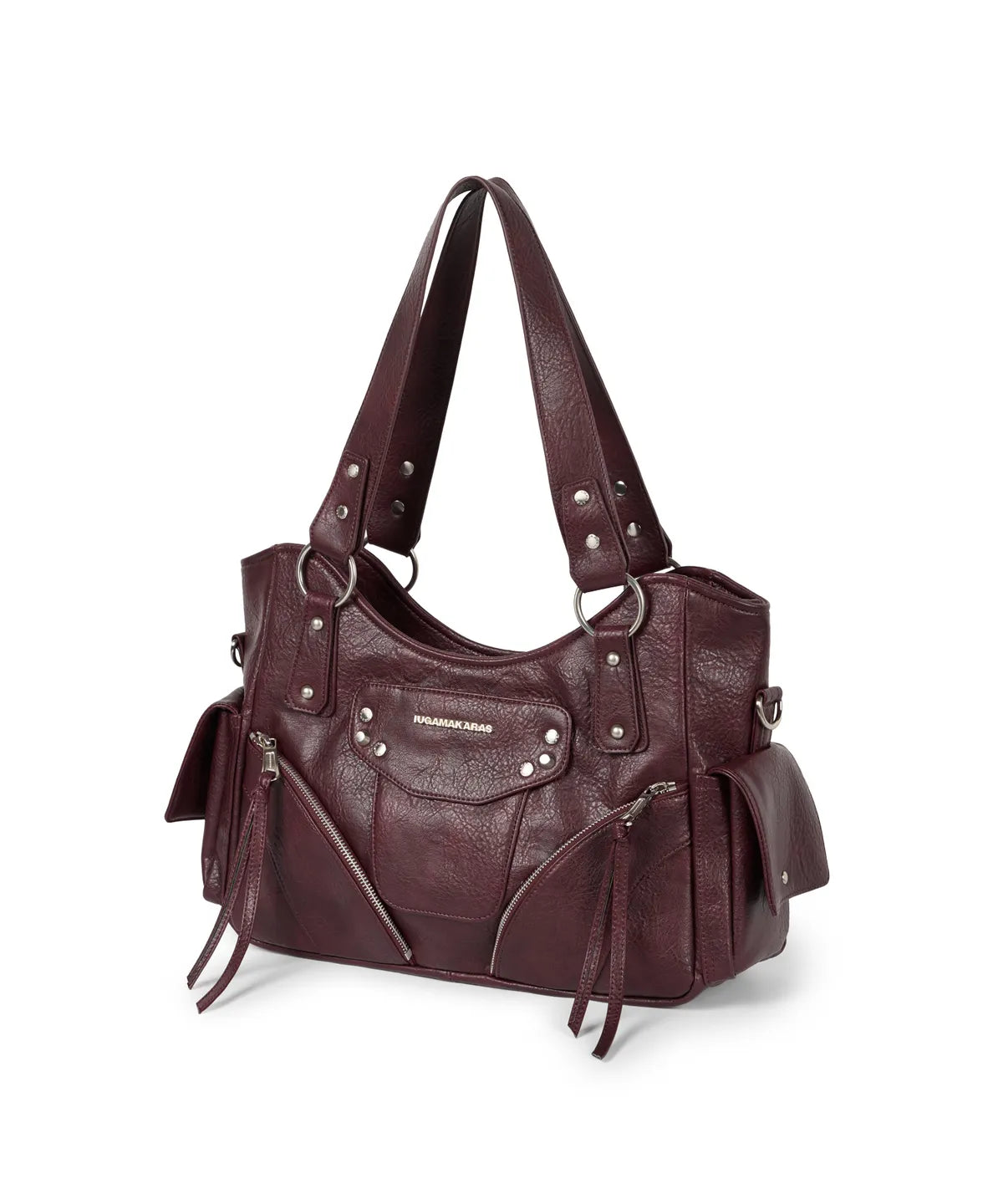 IUGA STUDDED LEATHER SHOULDER BAG / BURGUNDY