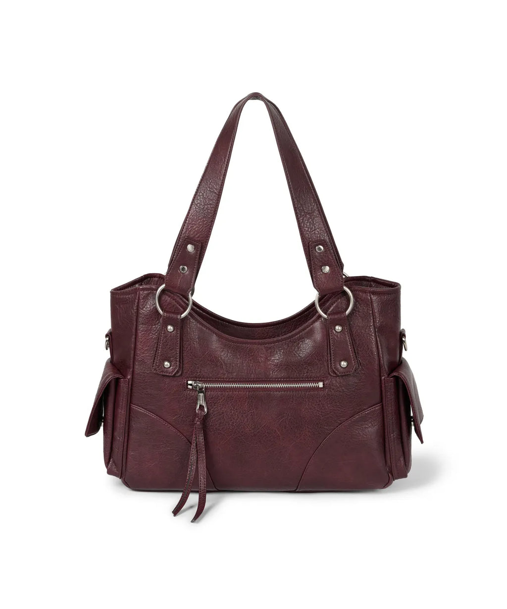 IUGA STUDDED LEATHER SHOULDER BAG / BURGUNDY