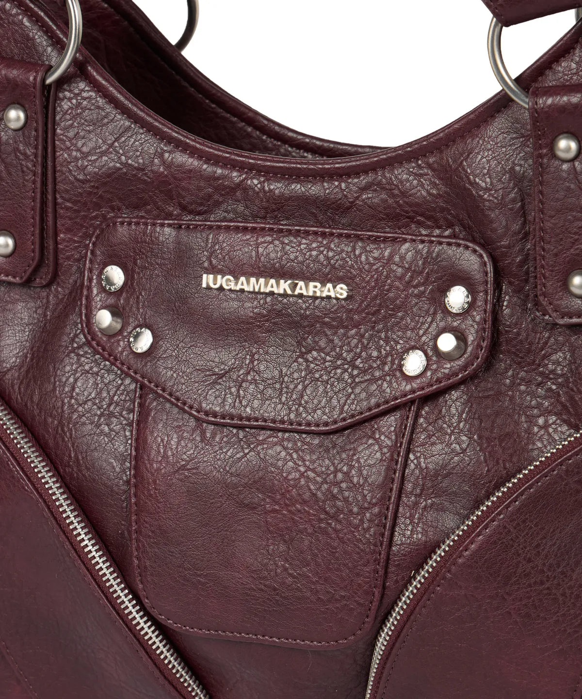 IUGA STUDDED LEATHER SHOULDER BAG / BURGUNDY
