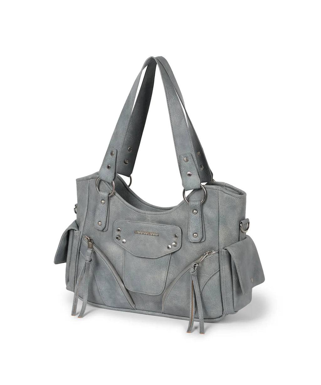 IUGA STUDDED LEATHER SHOULDER BAG / SKY BLUE