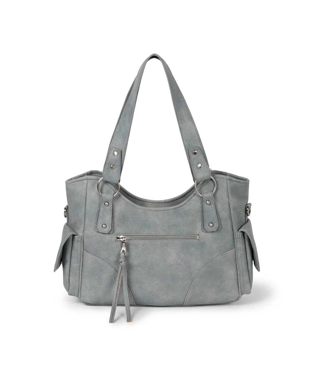 IUGA STUDDED LEATHER SHOULDER BAG / SKY BLUE