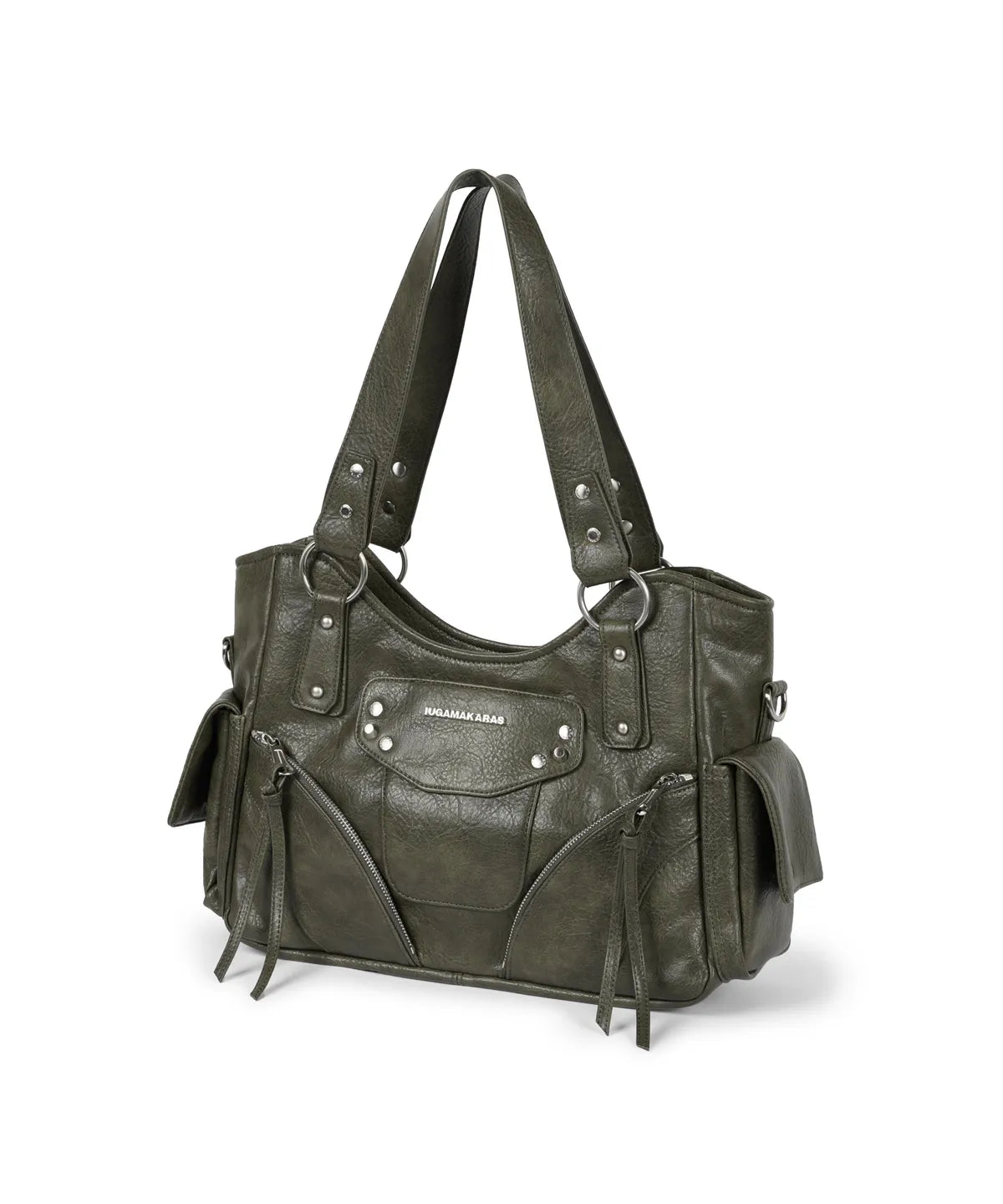 IUGA STUDDED LEATHER SHOULDER BAG / KHAKI