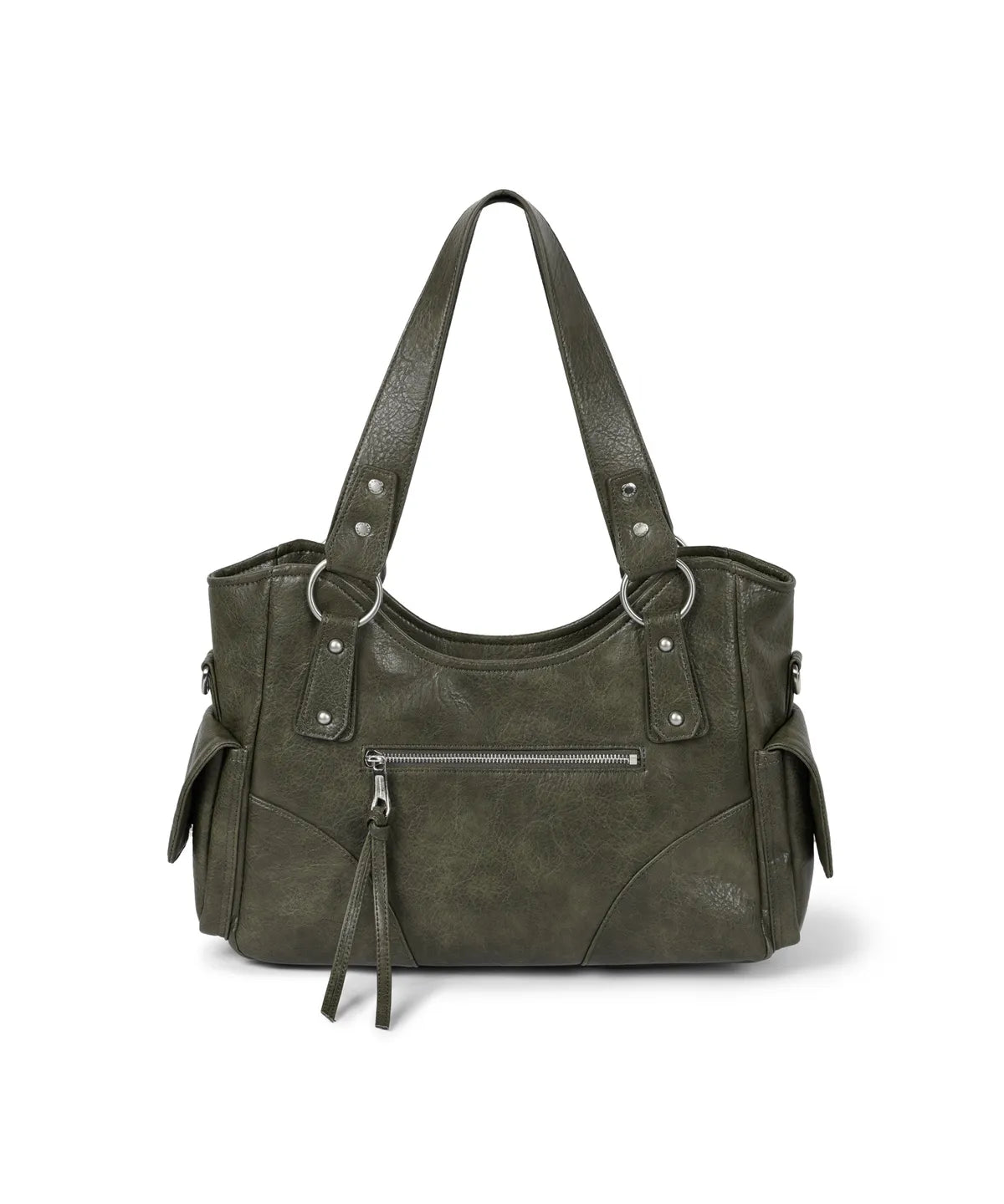 IUGA STUDDED LEATHER SHOULDER BAG / KHAKI