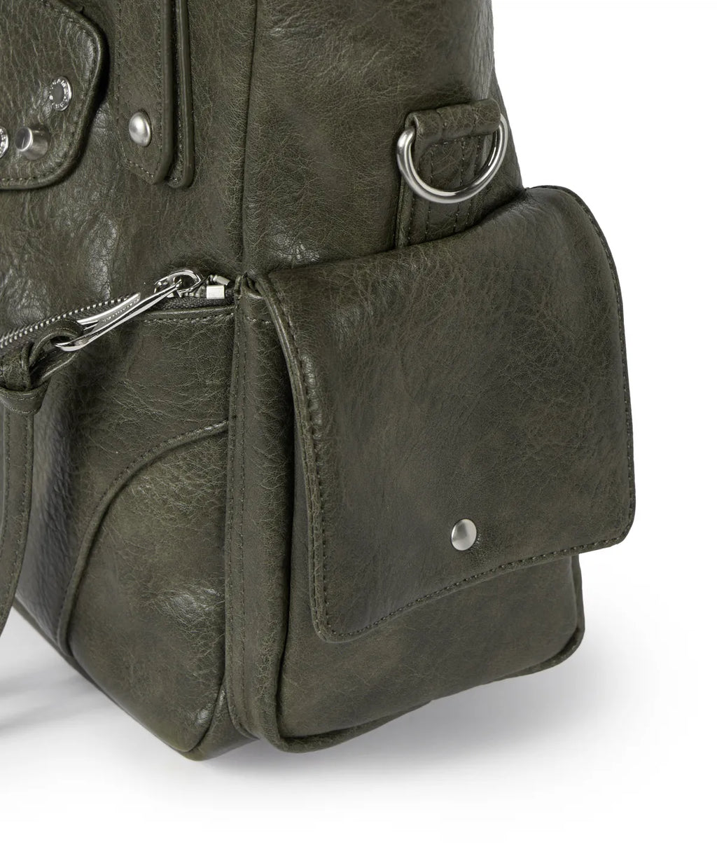 IUGA STUDDED LEATHER SHOULDER BAG / KHAKI