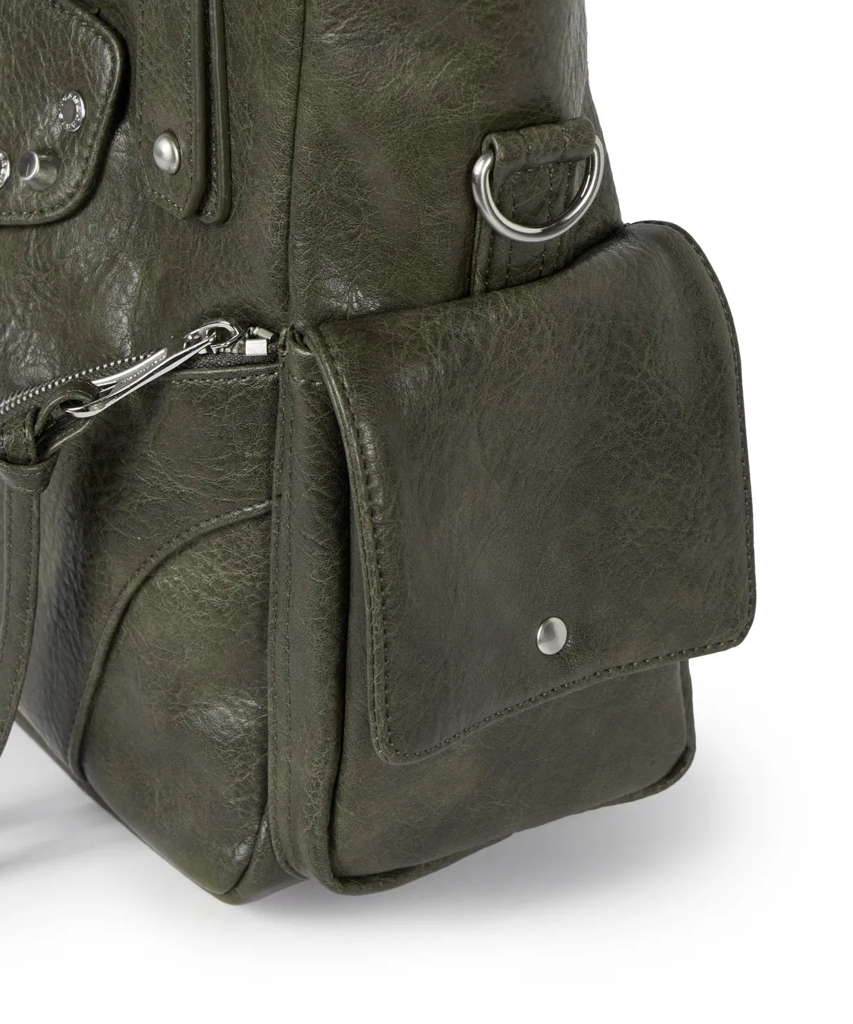 IUGA STUDDED LEATHER SHOULDER BAG / KHAKI