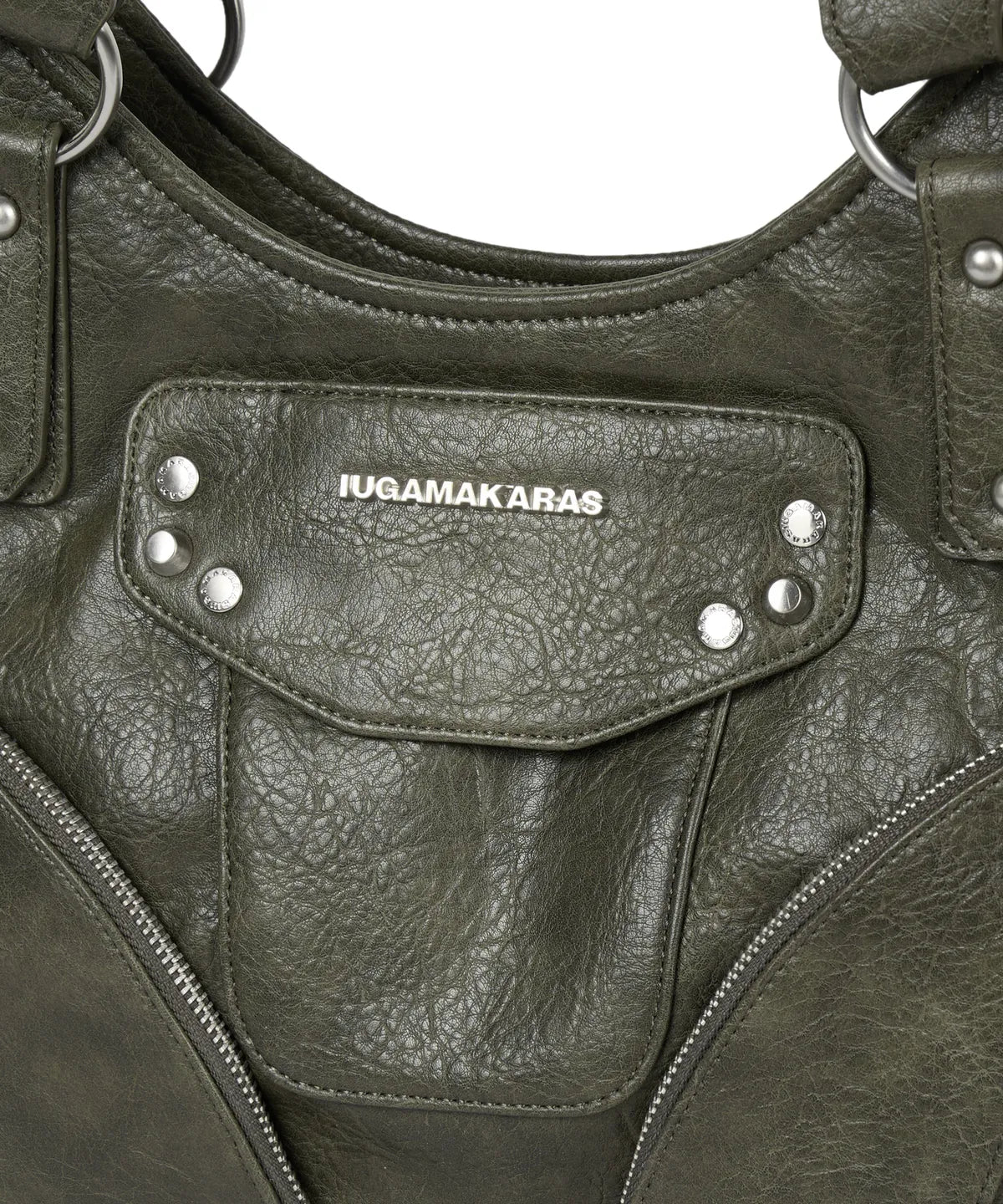 IUGA STUDDED LEATHER SHOULDER BAG / KHAKI