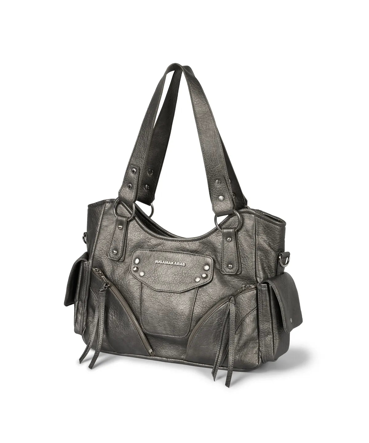 IUGA STUDDED LEATHER SHOULDER BAG / SILVER