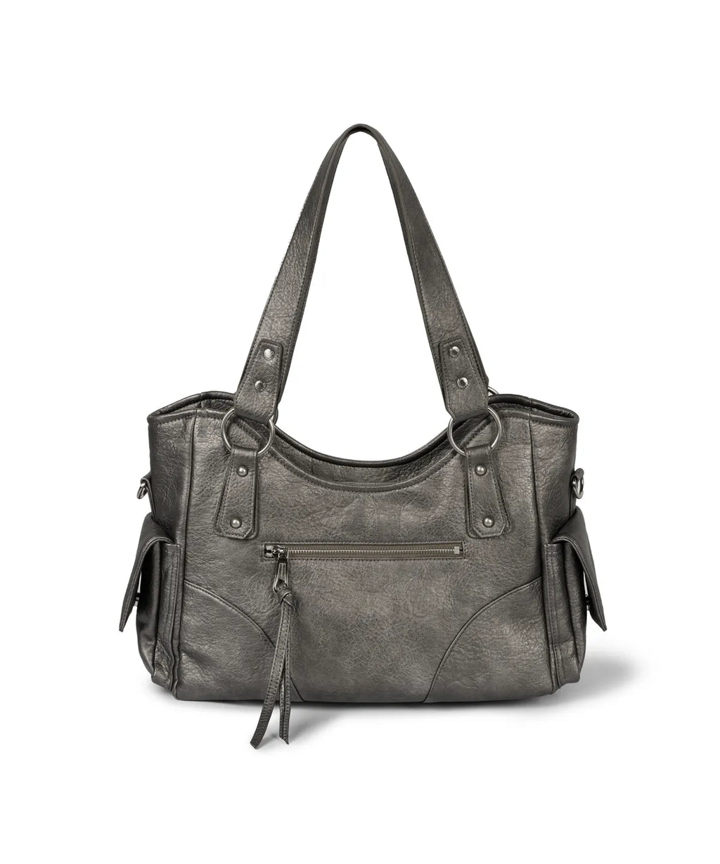 IUGA STUDDED LEATHER SHOULDER BAG / SILVER