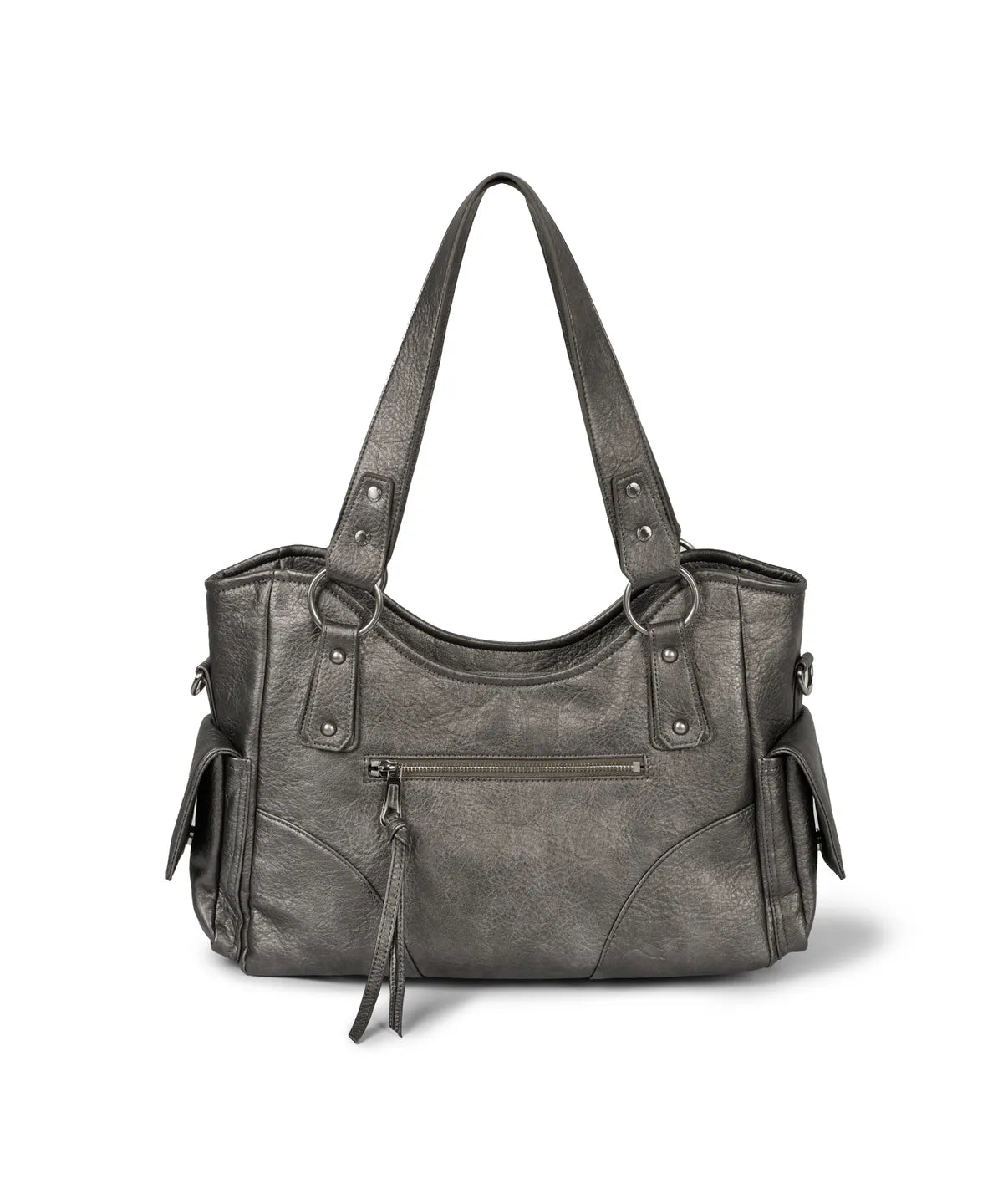 IUGA STUDDED LEATHER SHOULDER BAG / SILVER