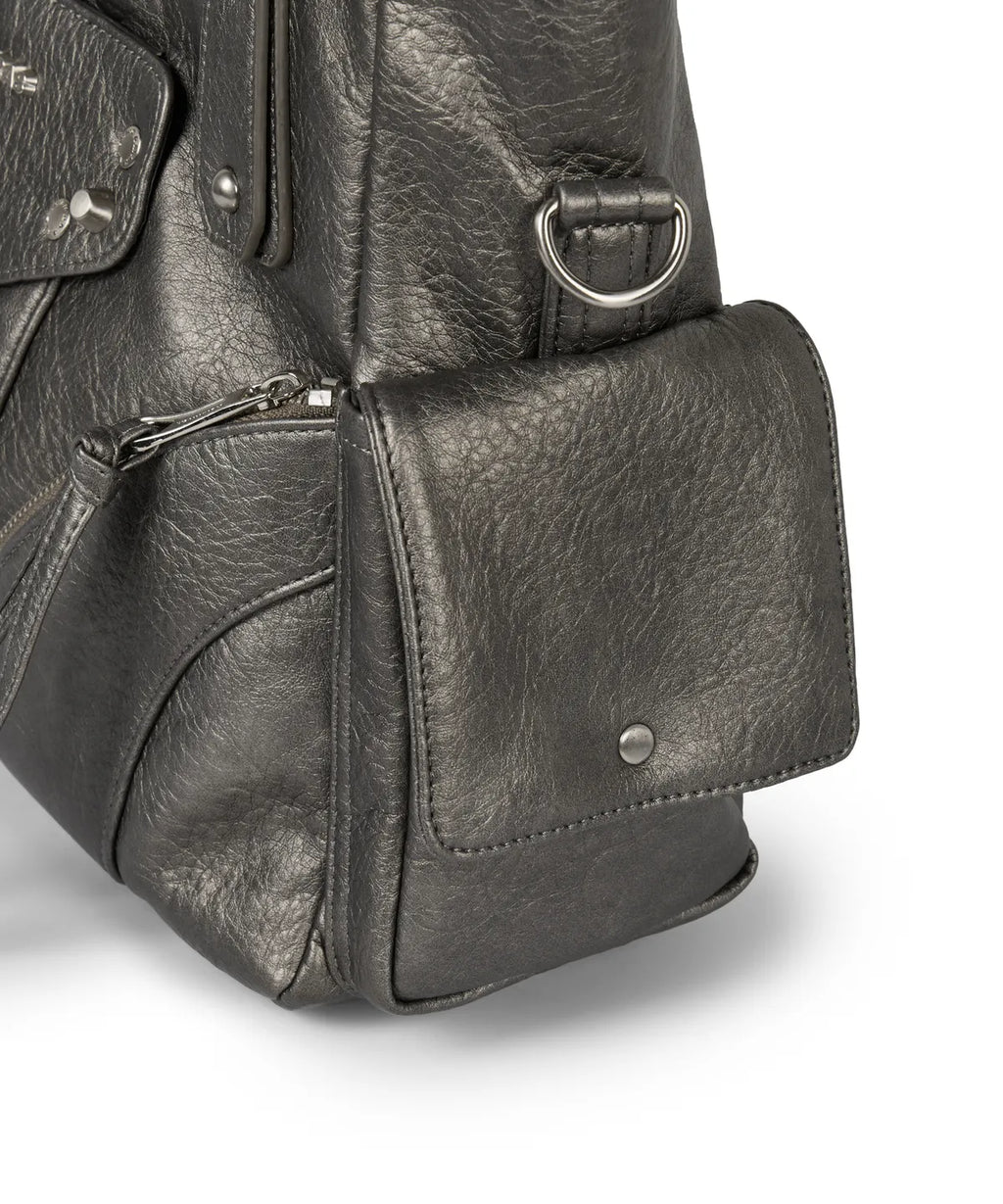 IUGA STUDDED LEATHER SHOULDER BAG / SILVER