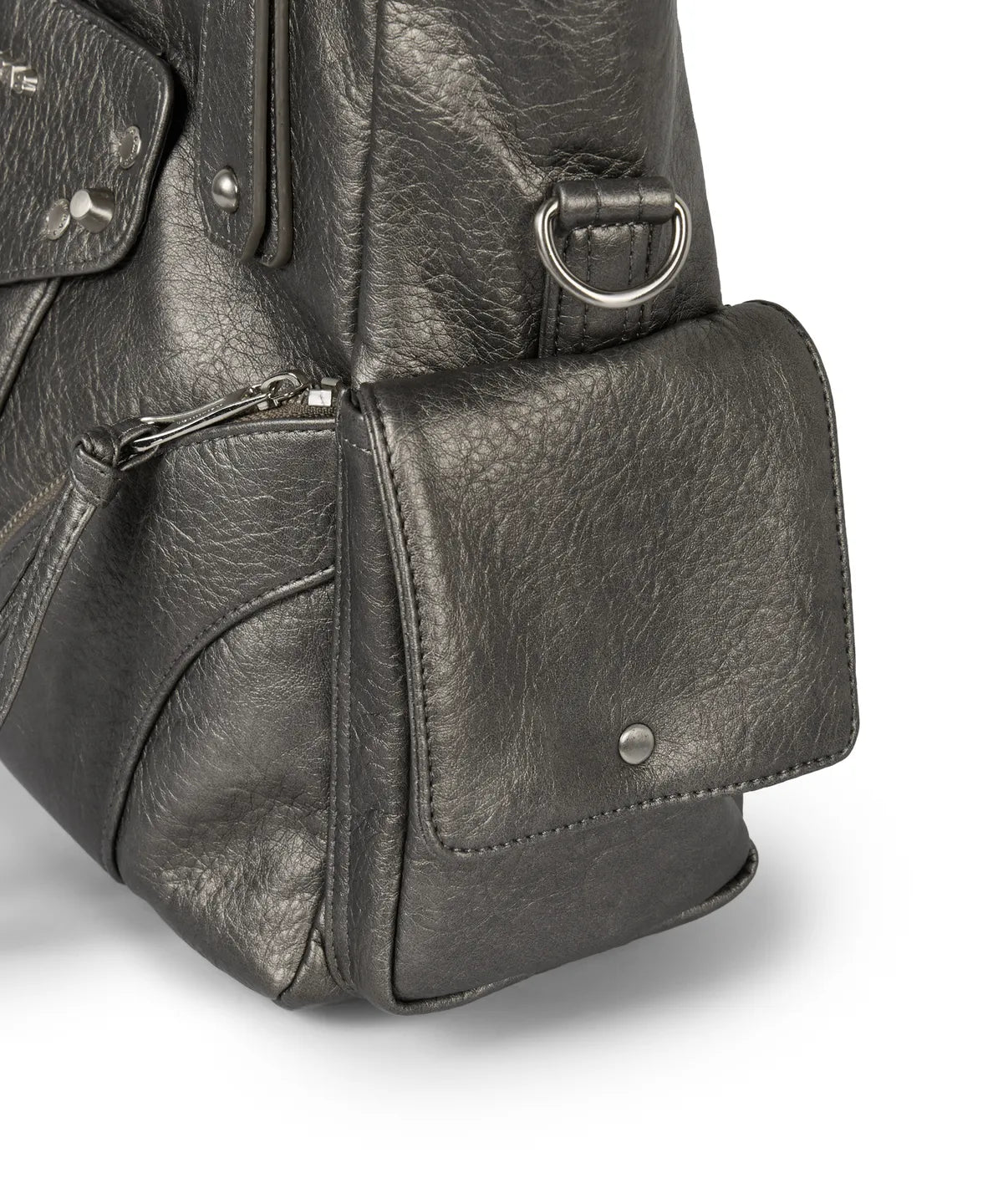 IUGA STUDDED LEATHER SHOULDER BAG / SILVER