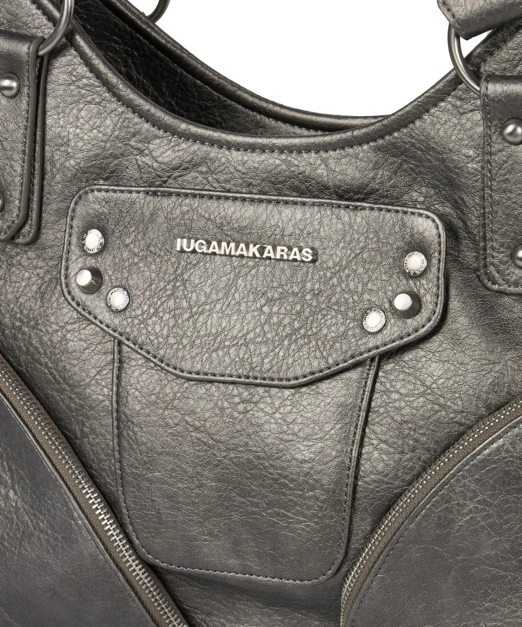 IUGA STUDDED LEATHER SHOULDER BAG / SILVER