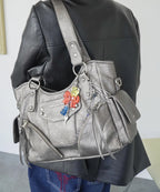 IUGA STUDDED LEATHER SHOULDER BAG / SILVER