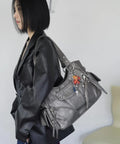 IUGA STUDDED LEATHER SHOULDER BAG / SILVER