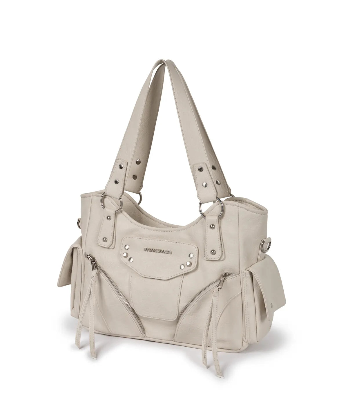 IUGA STUDDED LEATHER SHOULDER BAG / CREAMY