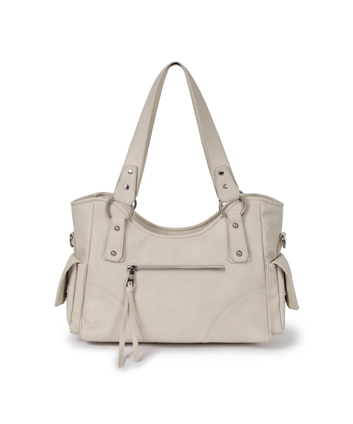 IUGA STUDDED LEATHER SHOULDER BAG / CREAMY