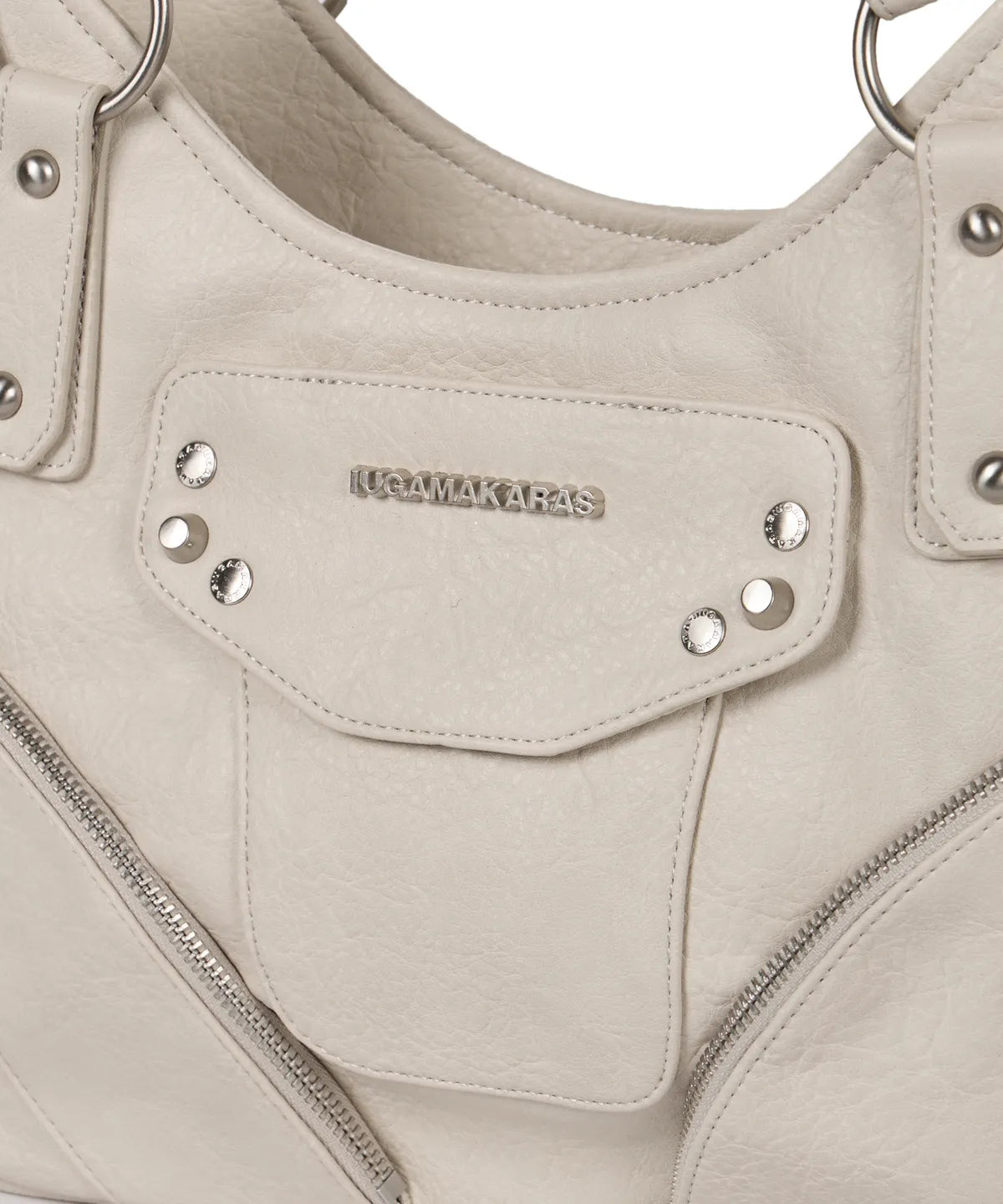 IUGA STUDDED LEATHER SHOULDER BAG / CREAMY